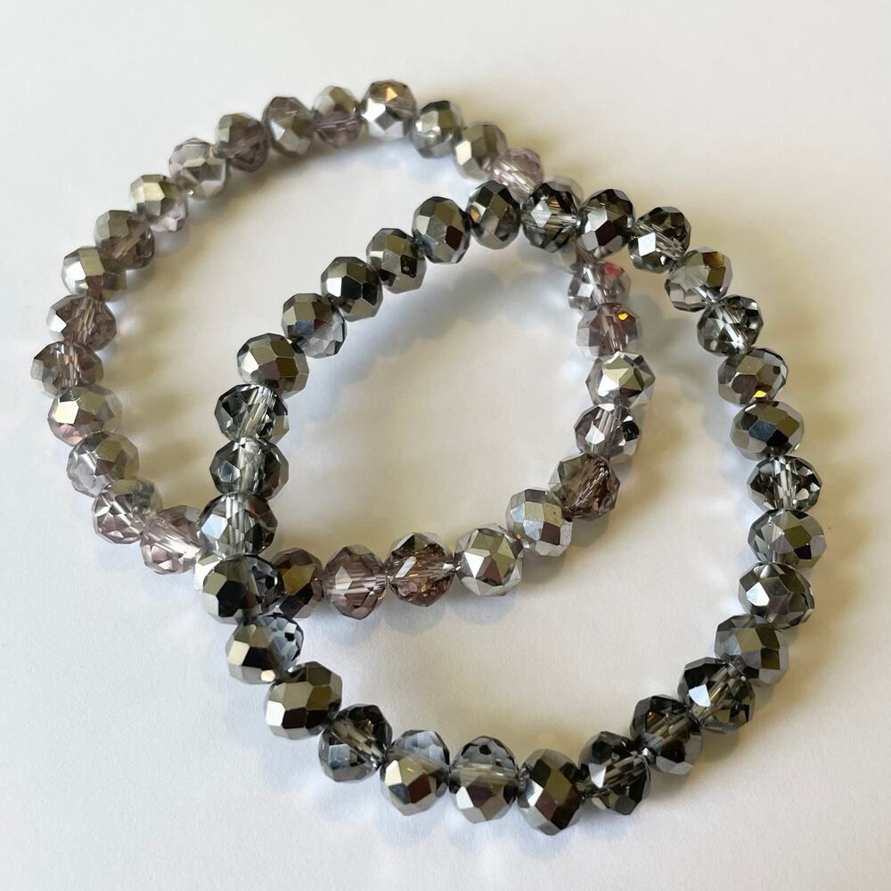 2 Piece Electroplated Faceted Austrian Crystal Bracelet Set ~ 7”